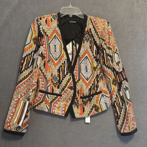 NWT Trina Turk Silk Blazer Tribal Diamond Moderna Size 4 Ikat Career Modern - Picture 1 of 10